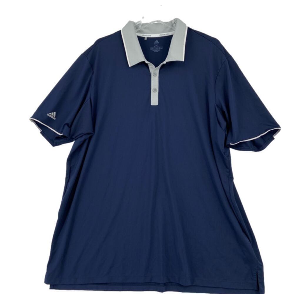 Adidas Aeroready‎ Polo Shirt Mens Size 2XL Navy Blue Gray Climacool Short Sleeve